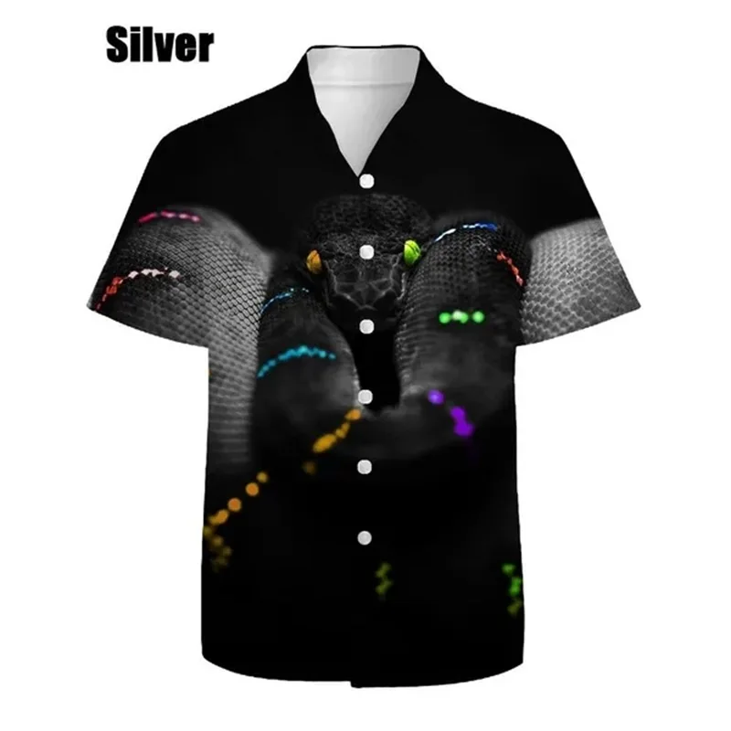 thumbnail image 1 of Camisas de manga corta de moda de verano para hombres, camisa hawaiana con estampado 3D de serpiente, camiseta de playa informal para hombres, camiseta de un solo pecho, 1 of 5