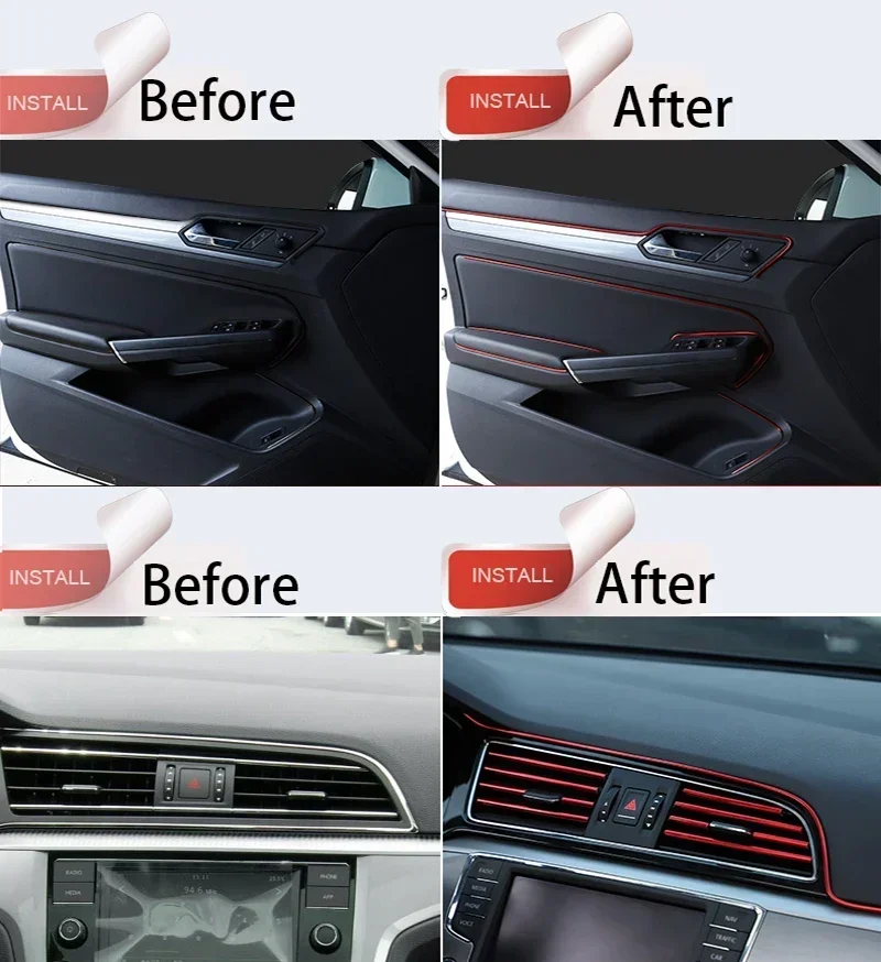 PVC Car Interior Decoration Strip Moulding 5M Red Blue Yellow