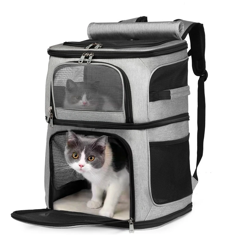 

Double-Compartment Pet Shoulder Backpack Carrier for Cats or Small Dogs Travel Suitcase Portable Carriage Foldable Cage Bag
