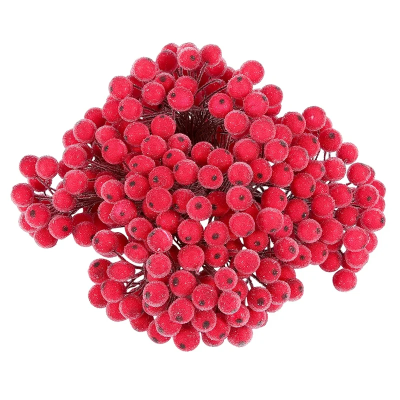 

320 искусственные матовые красные ягоды Падуба, Рождественские Мини-фрукты, ягоды, цветы для рождественской елки, украшение, изготовление гирлянды