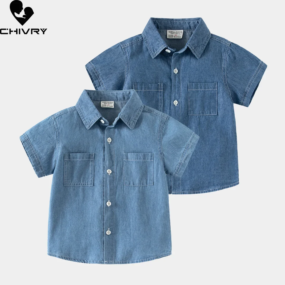 

Boys Classic Denim Shirts New 2024 Summer Kids Fashion Short Sleeve Lapel Pockets Denim Shirt Tops Children Casual Clothing