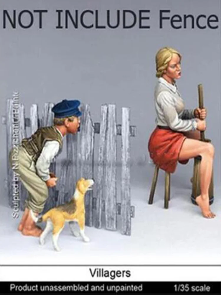 Unlackiert Kit 1/35 Land Mädchen UND KLEINER Junge und hund figur Historische Harz kit miniatur modell