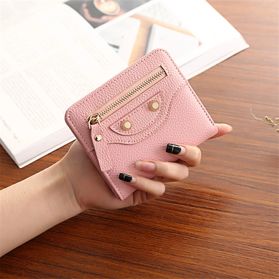Fashion PU Leather Women Short Wallets Multiple Credit Card Holders Hasp Zipper Coin Purses Solid Color Clutch Money Bag Clip 5