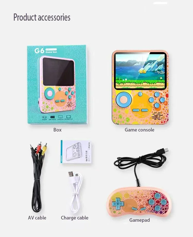 Console di gioco G6 Schermo da 3,5 pollici Supporto portatile portatile per 2 giocatori Macchina per videogiochi per bambini - immagine 3