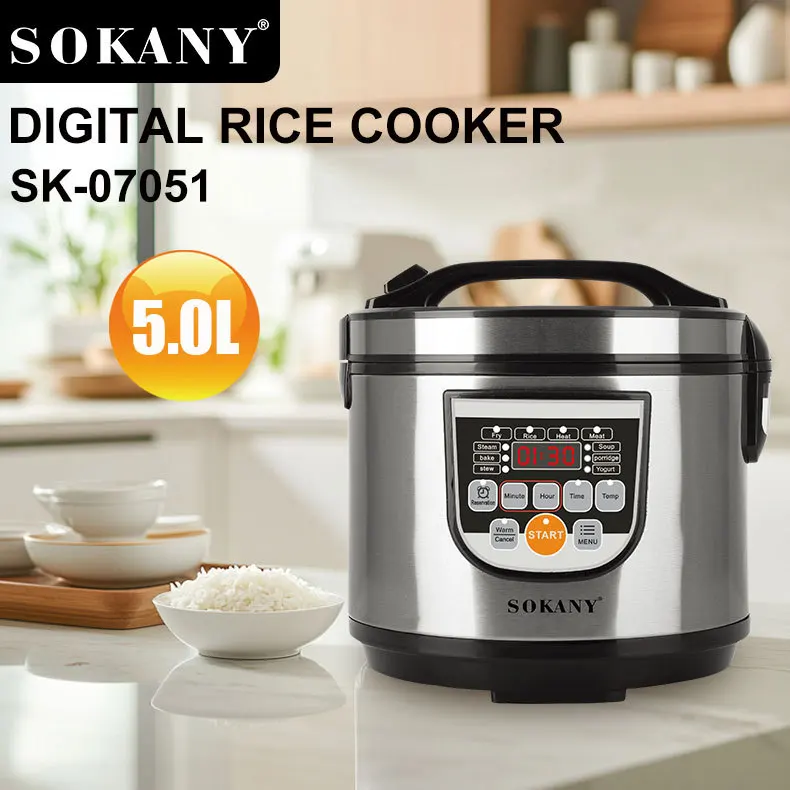 700W Digital Rice Cooker Steamer Slow Cooker Oatmeal Auto Keep Warm 5L Stainless Steel Exterior rice cooker,electric cooker,electric cooking pot,electric food warmer