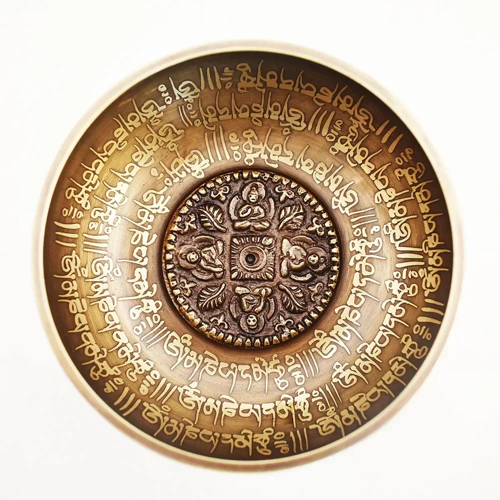 12CM Nepal Handmade Singing Bowls Set, Buddha Mantra Design, Tibetan Sound Bowl for Yoga and Meditation 6