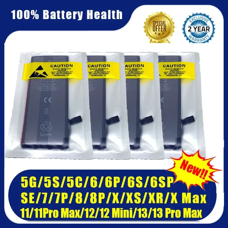 

5pcs/Lot 0 Cycle Battery For iPhone 4 4S 5 5S 5C SE 6 6S 7 8 11 12 13 Mini Plus X XR XS Pro Max Replace Phone 500 Life Quality