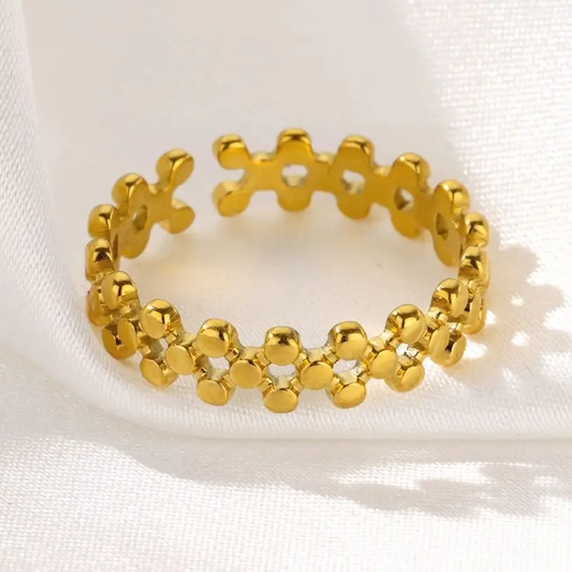 Hollow DNA Beads Open Stainless Steel Rings for Women
