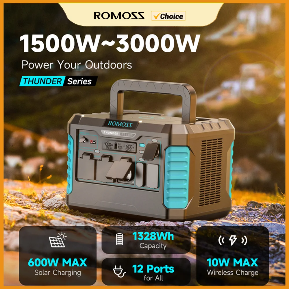ROMOSS RS1500 1328Wh Power Station 1500-3000W Camping Power Bank Outdoor  Energy Power Supply Home Heating camping powerstation