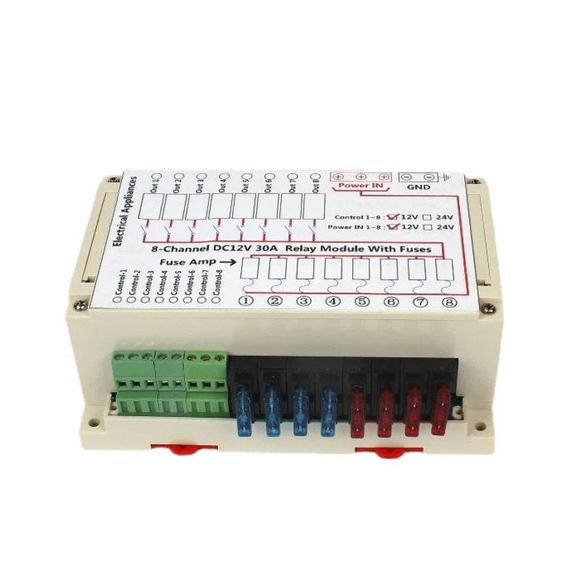 8-Channel DC 12V 24V 30A Relay Module Fuses Patent Caravan Camper Automotorhome RV Part