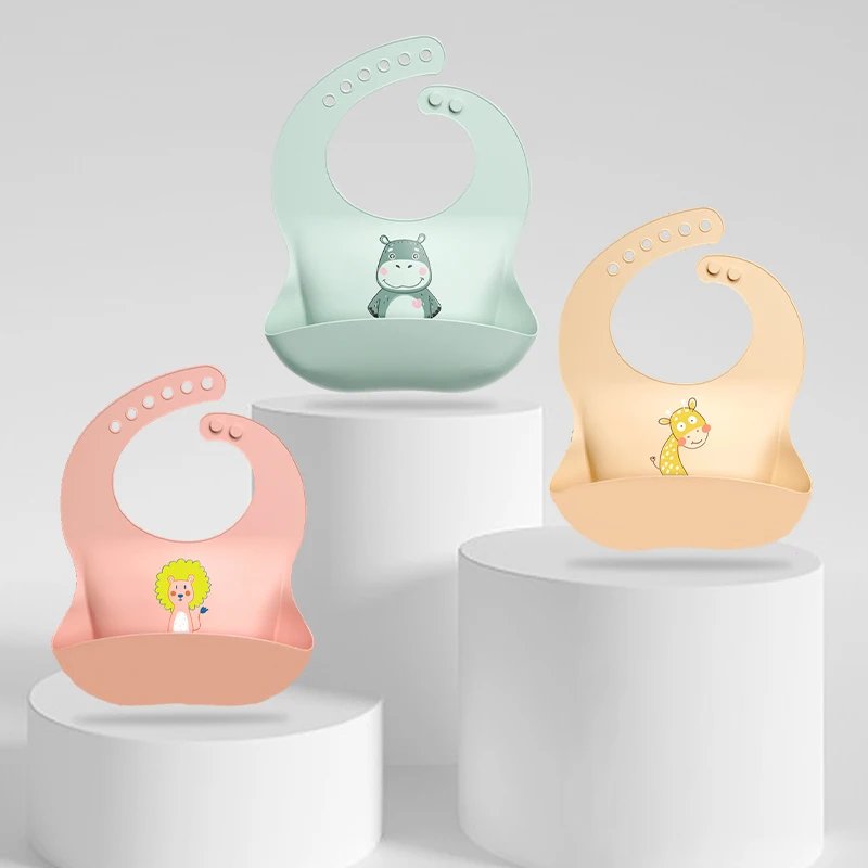 Silicone Bib Waterproof Baby Bibs Cute Cartoon Animal Printed Adjustable Soft Feeding Stuff