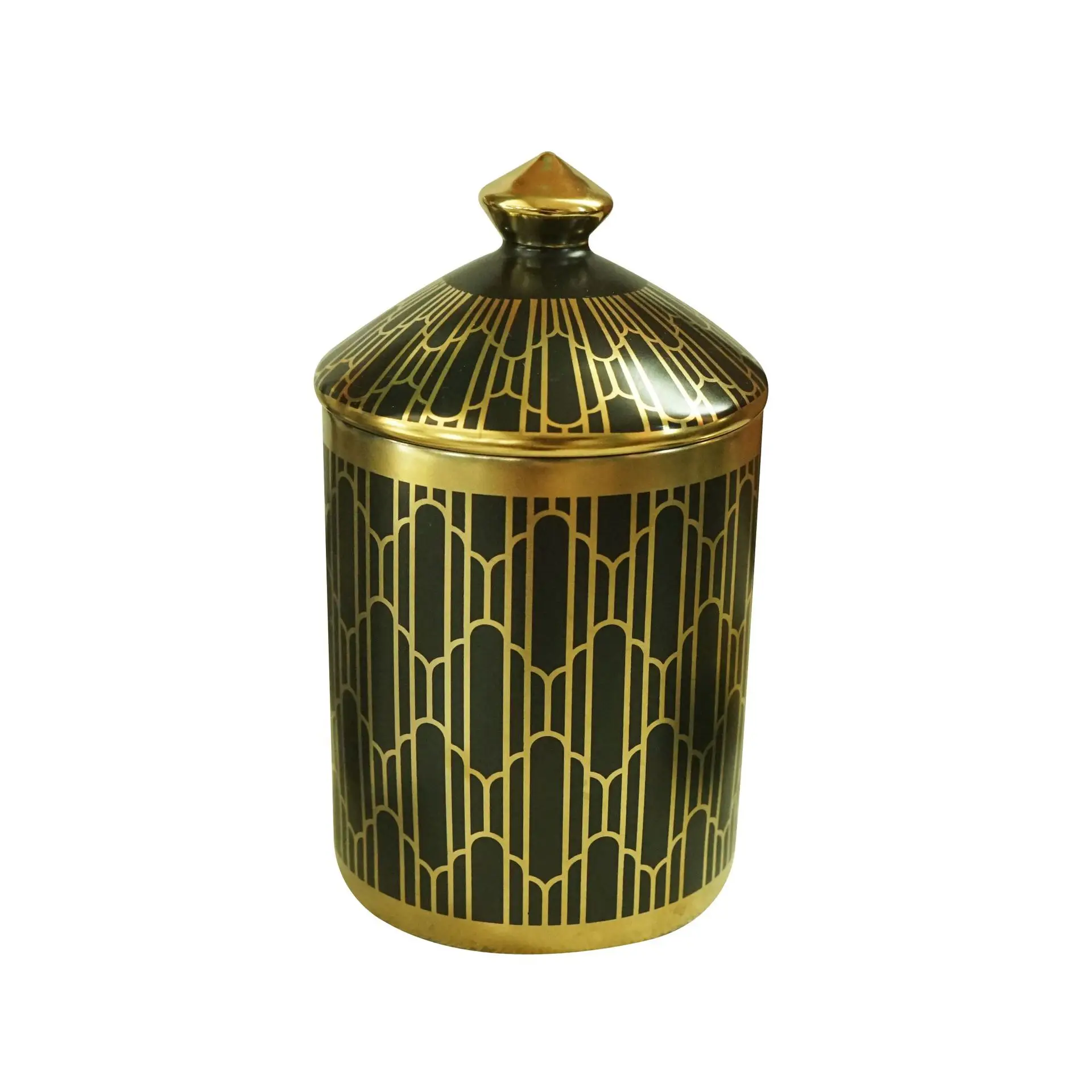 Gold Ceramic Candle Jar with Flower Detail Lid
