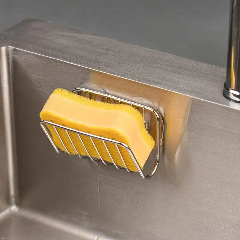Stainless Steel Suction Cup Kitchen Sponge Holder and Organizer