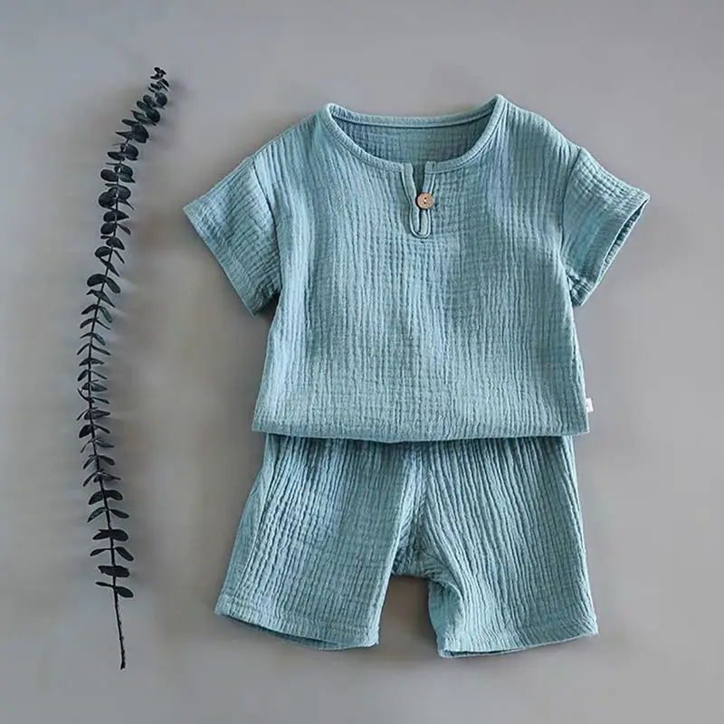 Boys And Girls Cotton Summer Suit New Baby Kids Short-Sleeved T-shirt + Shorts 2pcs Sets Children's Clothing WT766