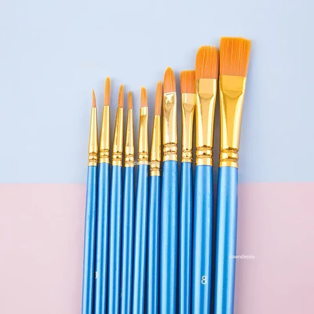 10Pcs/set Nylon Artist Paint Brush Professional Watercolor Acrylic Wooden  Handle Painting Brushes Art Supplies Stationery - AliExpress