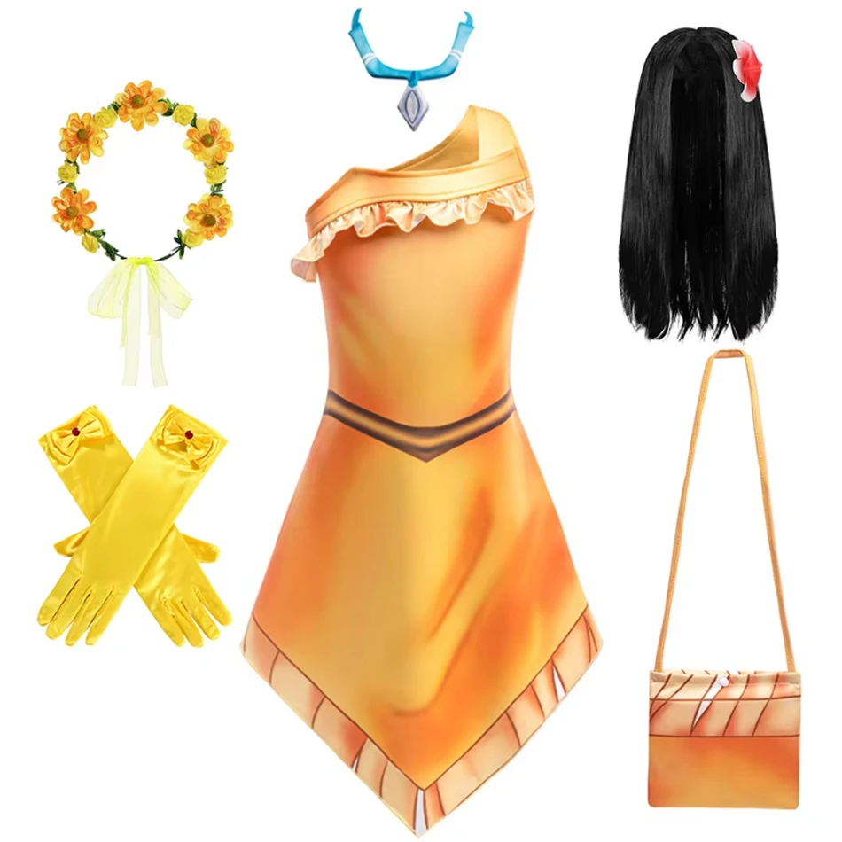 Girls Cosplay Princess Dress with Necklace Beach Indian Costume Kids Birthday Halloween Role Playing