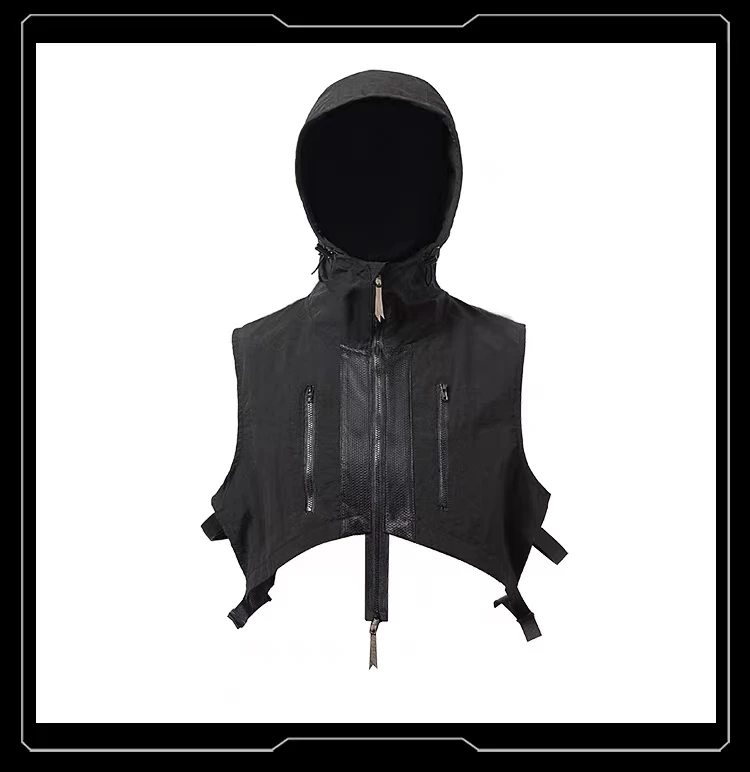 Whyworks 23ss Mod hood adjusable size mesh stitching chest pockets techwear accessories warcore