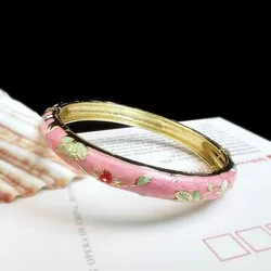 Elegant Enamel Cloisonne Peony Filigree Double Bangle Bracelet - 58 - 60mm (ROSE GOLD COLOR)