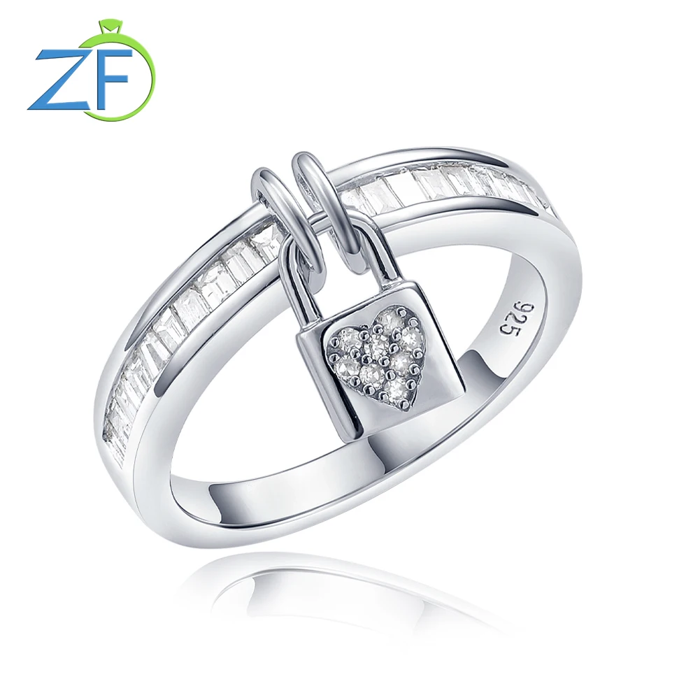 

GZ ZONGFA Genuine 925 Sterling Silve Lock Ring for Women Luxury Natural Brilliant Diamond 0.4ct Gems Wedding Party Fine Jewelry