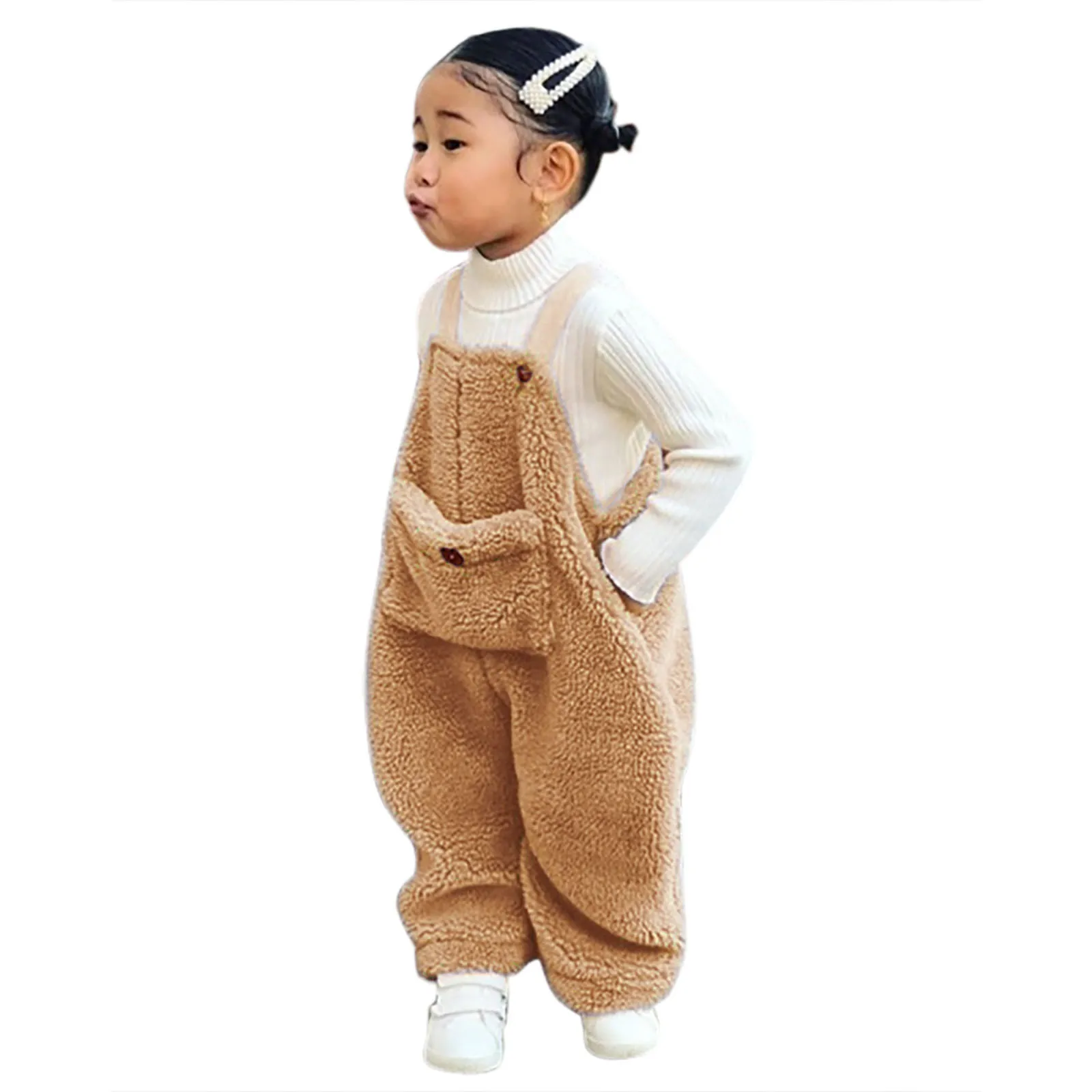 Flannel Suspender Warm Girl Winter Baby Overalls Kids Toddler Pants Boys Solid Girls Pants Leather For Girls