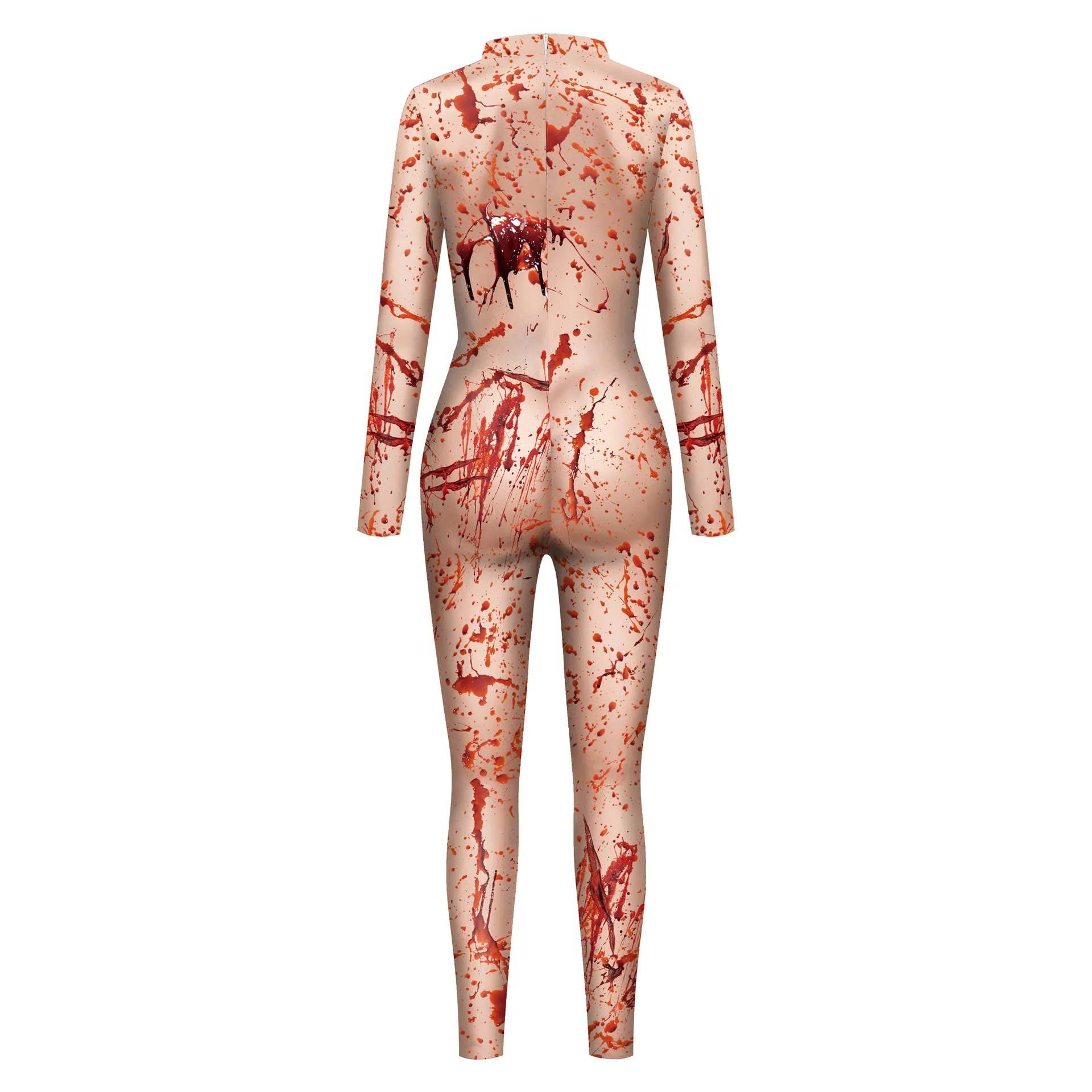 Halloween Horror Scar Blood Cosplay Jumpsuit Women Girls Bloodstain Printing Zentai Stocking Carnival Masquerade Party Bodysuit