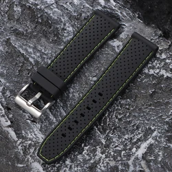 Versatile Waterproof Silicone Sport Watch Strap - Soft, Breathable Wristband - 22mm (BlackGreen)
