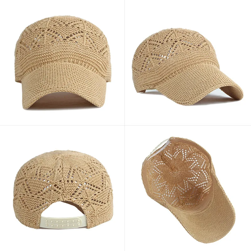 

Breathable Knit Hat Holiday Mesh Hat Adjustable Cap Sun Hat Summer Women's Hollow baseball cap