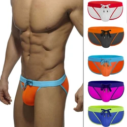 European And American Men's Sexy High Fork Triangle Swim Trunks Fashion Color Matching Simple Beach Low Waist Triangle Bikini Me