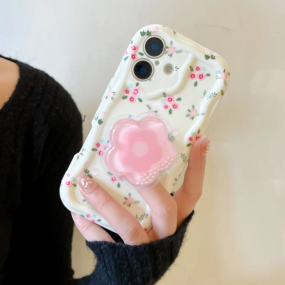 Korean Floral Grip Holder Phone Case Cover