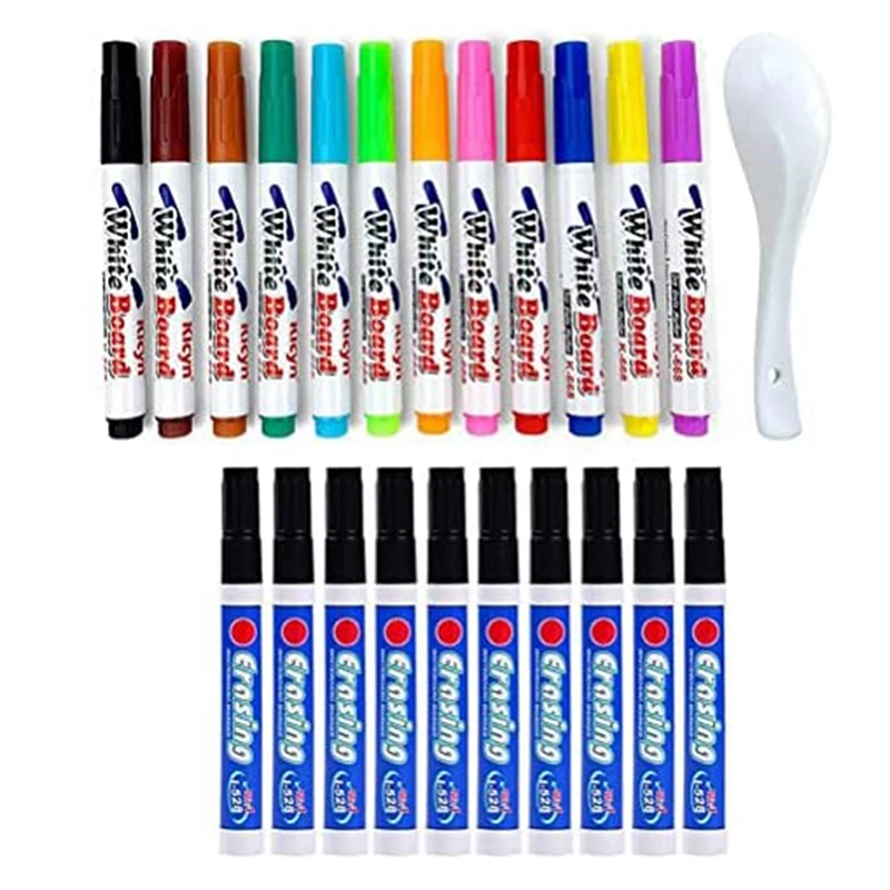 23PCS Magical Dry Erase Markers with Eraser Water Painting Pen Doodle Drawing Pens Erasing