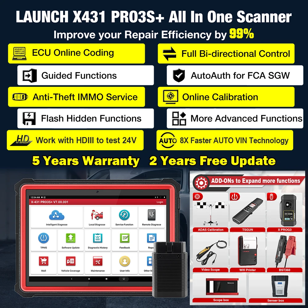 LAUNCH X431 PRO3S + CANFD 자동차 진단 도구, 자동 OBD OBD2 스캐너, 모든 시스템 코딩, 활성 테스트 가이드 기능, 무료 배송