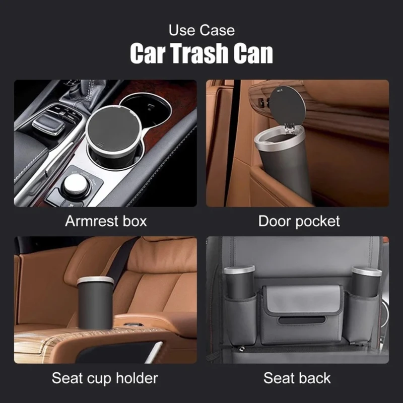 Universal Car Cup Holder Trash Bin Can Organizer with Lid Cover Vehicle Dustbin Waste Rubbish Basket Waterproof Storage Box