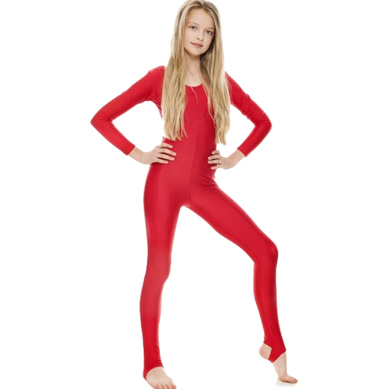 Kids Boy Girls Spandex One Piece Dance Unitard with Stirrup Halloween Costume Gymnastics Dancewear Bodysuit Long Sleeve Clothing