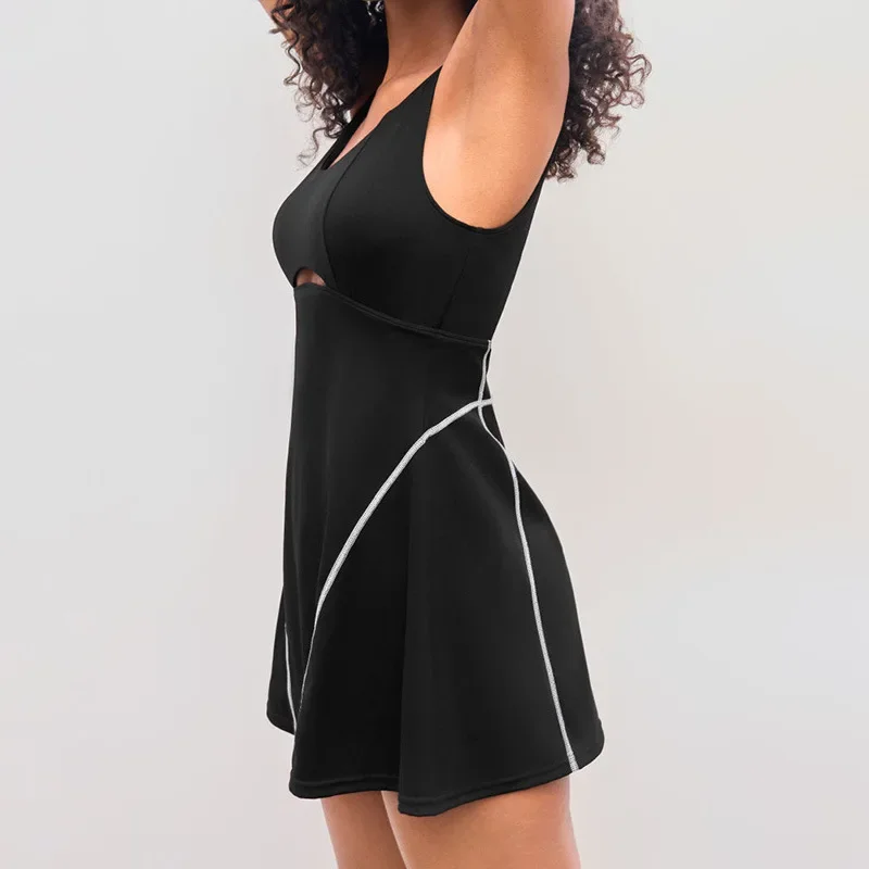 Backless Tennis Clothes Dress To Use with Tennis Skirt Pants U-Neck Dresses Breathable Women's Golf Wear Exercise Yoga Clothing