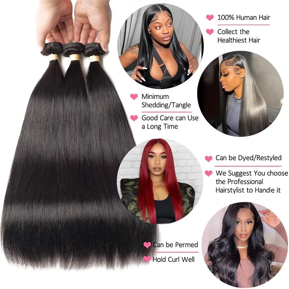 36 40 Inch Straight Human Hair Bundles Raw Virgin India Straight Bundles Bulk Hair Extensions For Women On Sale