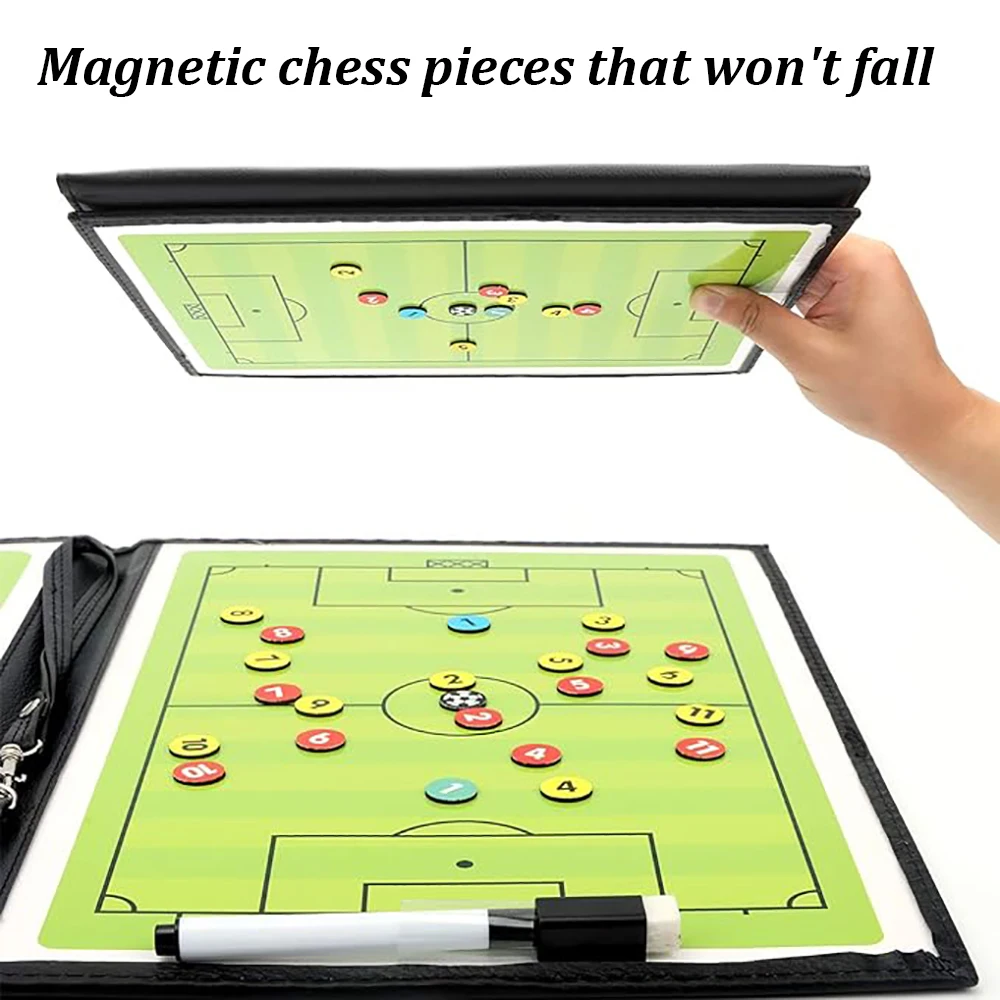 Football Coaching Portable Strategy Board Magnetic Tactical Board Kit with Dry Erase Marker Pen & Zipper Bag Foldable Clipboard
