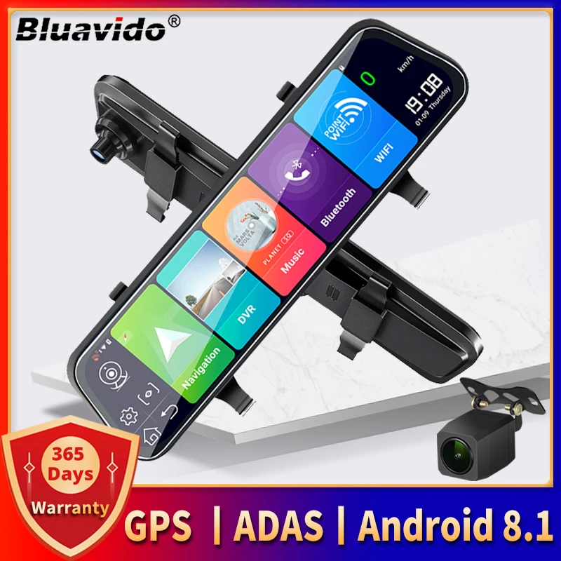 Bluavido 10 Inch 4g Android Car Mirror Dvr Adas Gps Navigation Hd 1080p