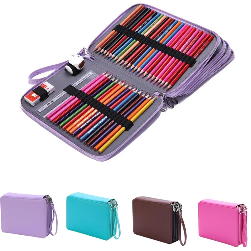 

184 Capacity Leather Bag Large For Holes PU Pencil Art Colored Pencilcase Multi-functional Case Gift Box School Supplies