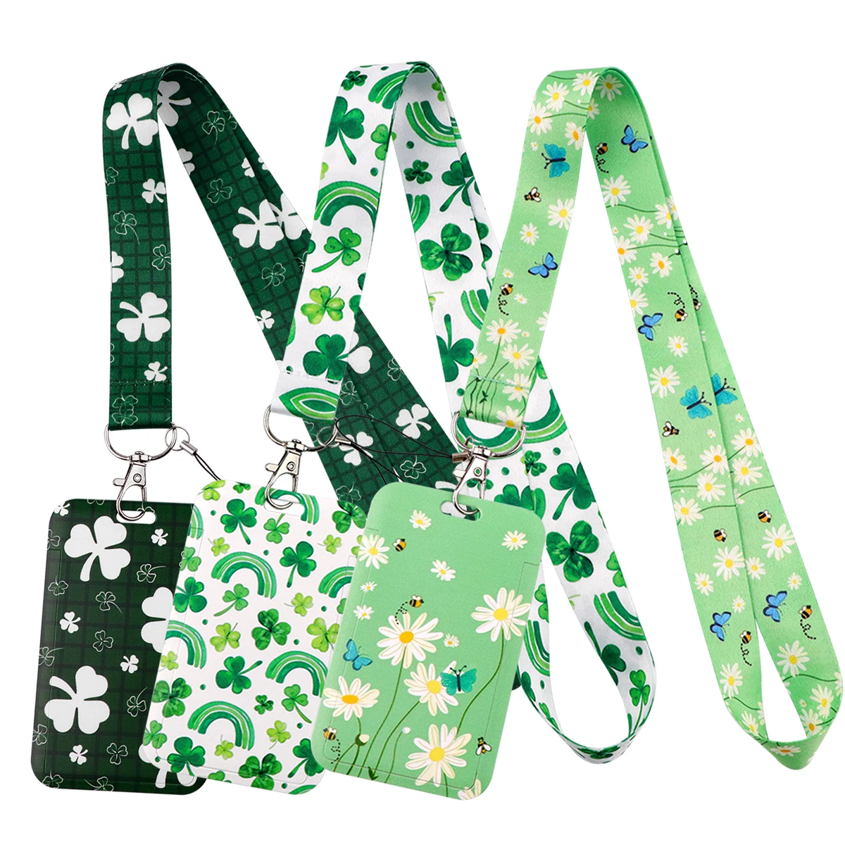 Nature Style Neck Strap Lucky Clover Lanyard for Key ID Card Daisy Badge Holder DIY Green Hang Rope Cosplay Accessories Gifts