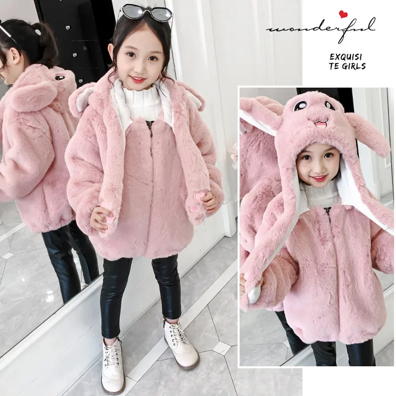 

Baby Girls Jacket Kids Cartoon Fashion Coats Artificial Fur Warm Hooded Autumn Winter Girls Infant Clothing Children's Jacket
