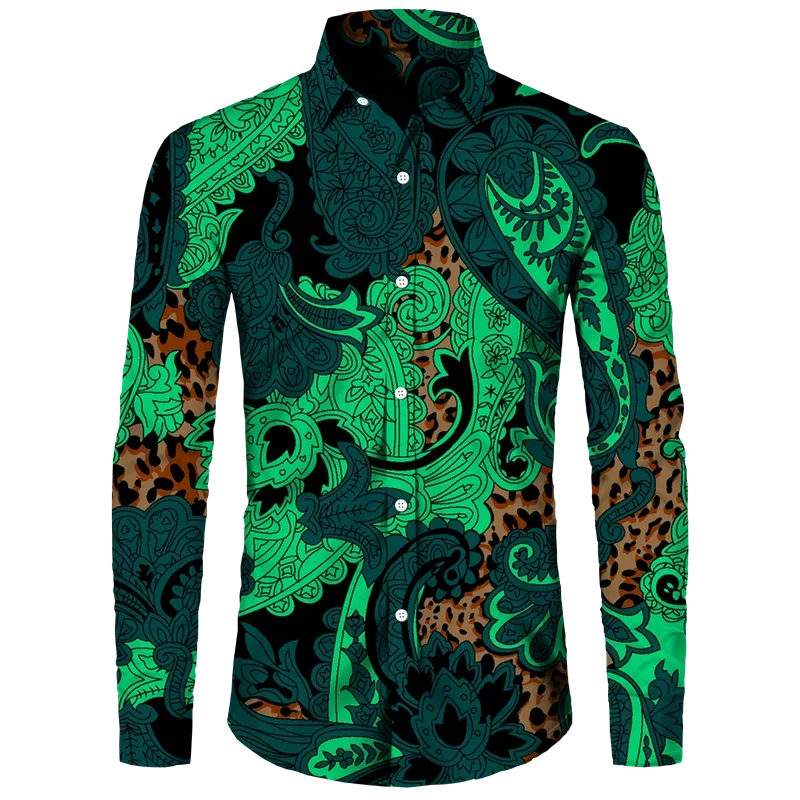 thumbnail image 1 of Camisa de moda para hombre, estampado 3D de flores de anacardo de cachemira, cuello vuelto, botones, manga larga, ropa de calle vintage para hombre y mujer, 1 of 5