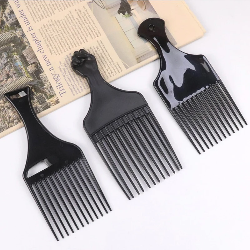 Schwarze Faust Afro Pick Metall breite Zähne Haarkamm für voluminöse Haars tyling anti statische Kamm bürste Entwirrungskamm – Detail 2