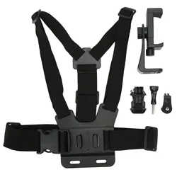 Adjustable Quick Release Chest Mount Harness with Phone Holder - Black color