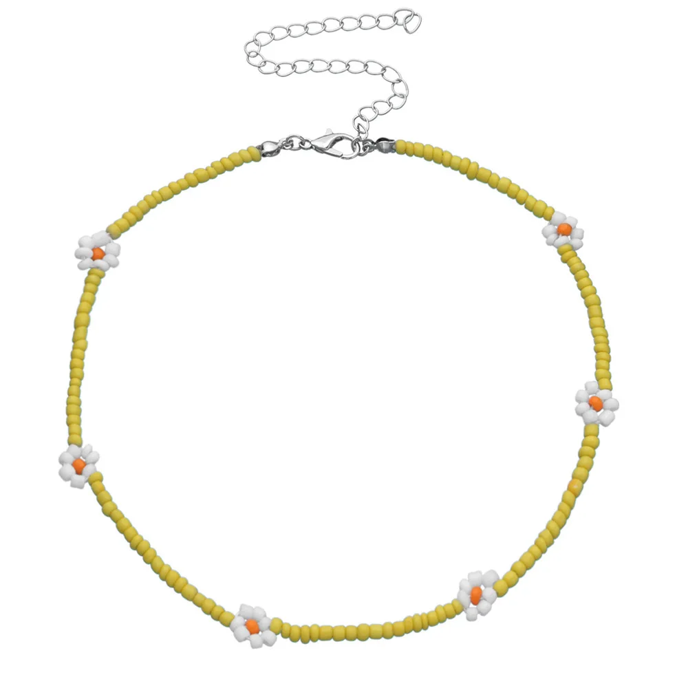 Colorful Floral Daisy Seed Beaded Choker Necklace Anklet & Bracelet  Handmade Beads Fashion Jewellery, Elegant Jewelry for Girl and Women.