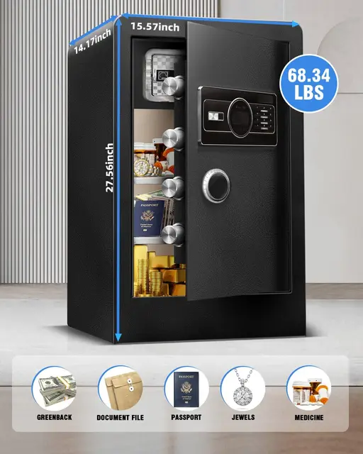 [True to Size] 8.1 Cub Extra Large Home Safe Box Fireproof Waterproof with Anti-theft Smart Alert Fire Proof Safe for Document B 5