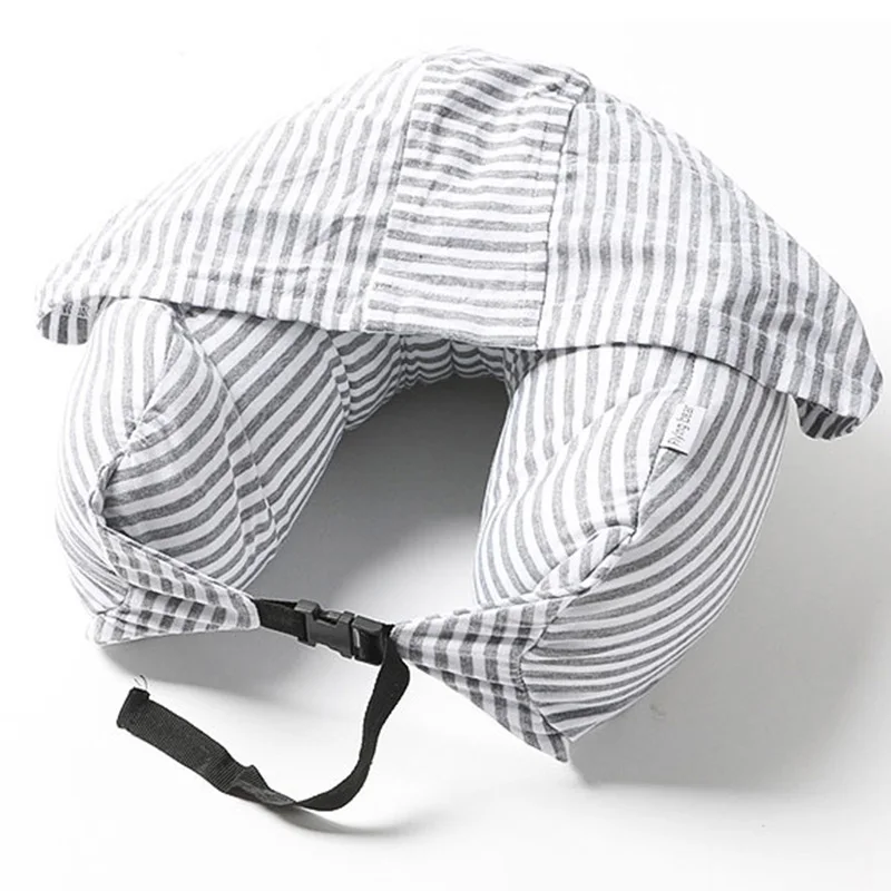 Custom Logo Striped Plain Color With Hood Microbeads U-Shaped Pillow For Napping 4