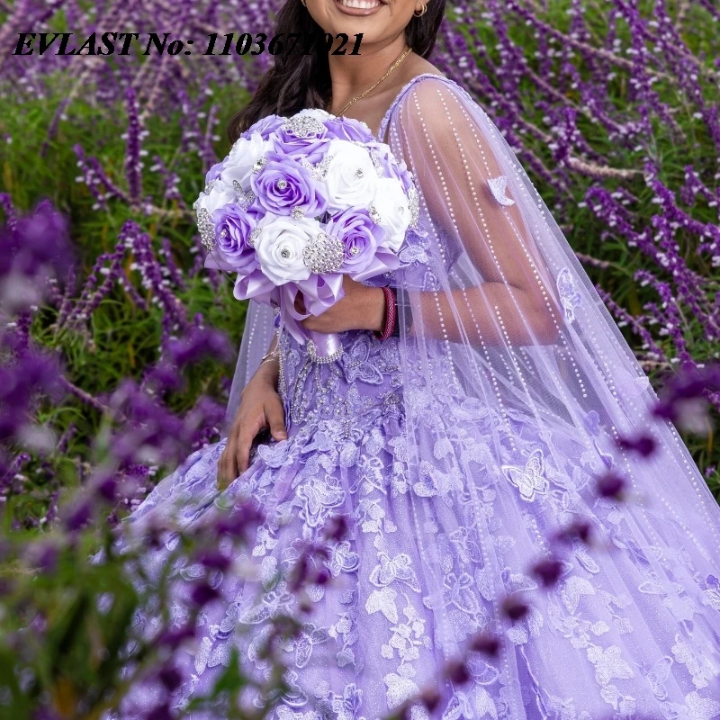 Quinceanera Dress Ball Gown Butterfly Applique Beaded with Cape Sweet 16
