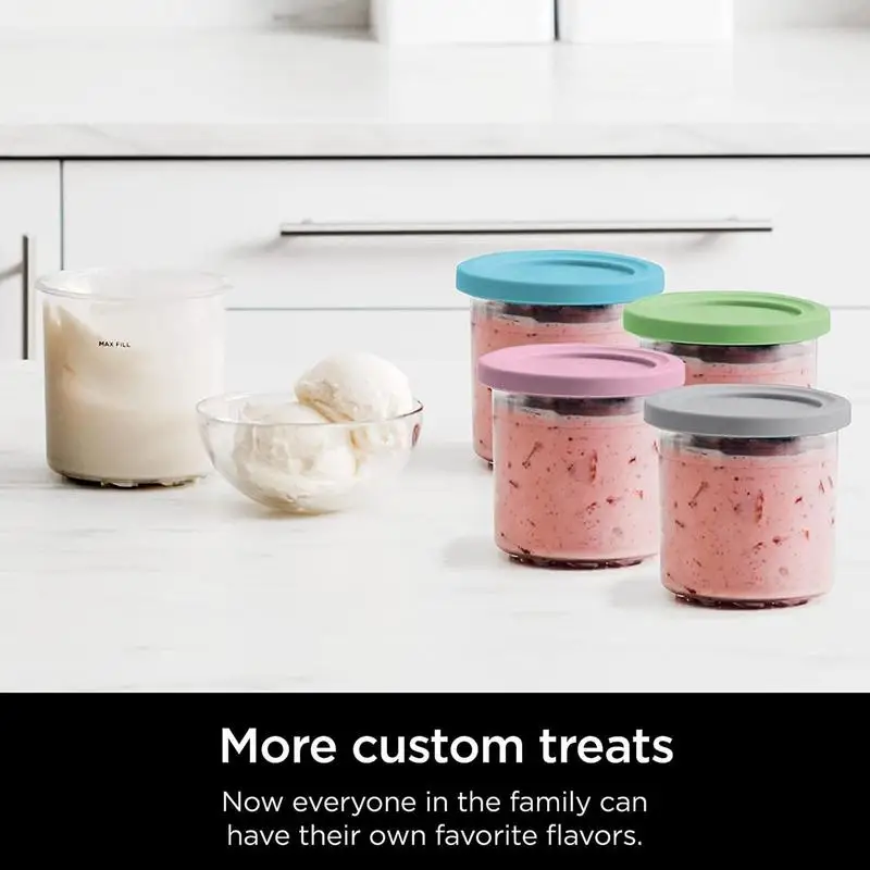 

Reusable Ice Cream Pints for NC299AM C300s Series Ice Cream Maker Dishwasher Safe Leak Proof Creami Containers Color Lids 4Pcs