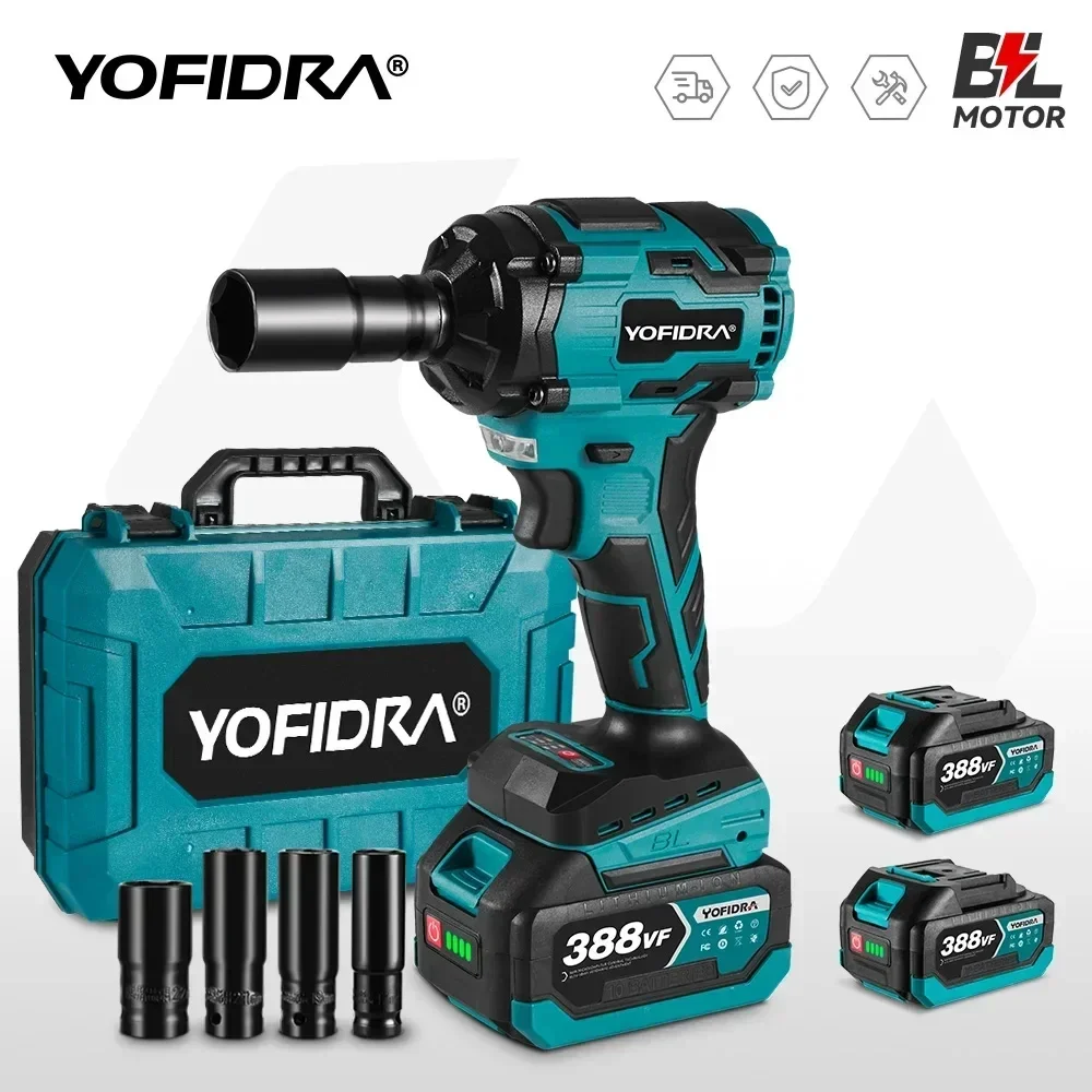 YOFIDRA Chave de Impacto Elétrica Brushless 1000N.M Torque 1/2 Polegadas Sem Fio Ferramenta Elétrica Compatível com Bateria Makita 18V Pino