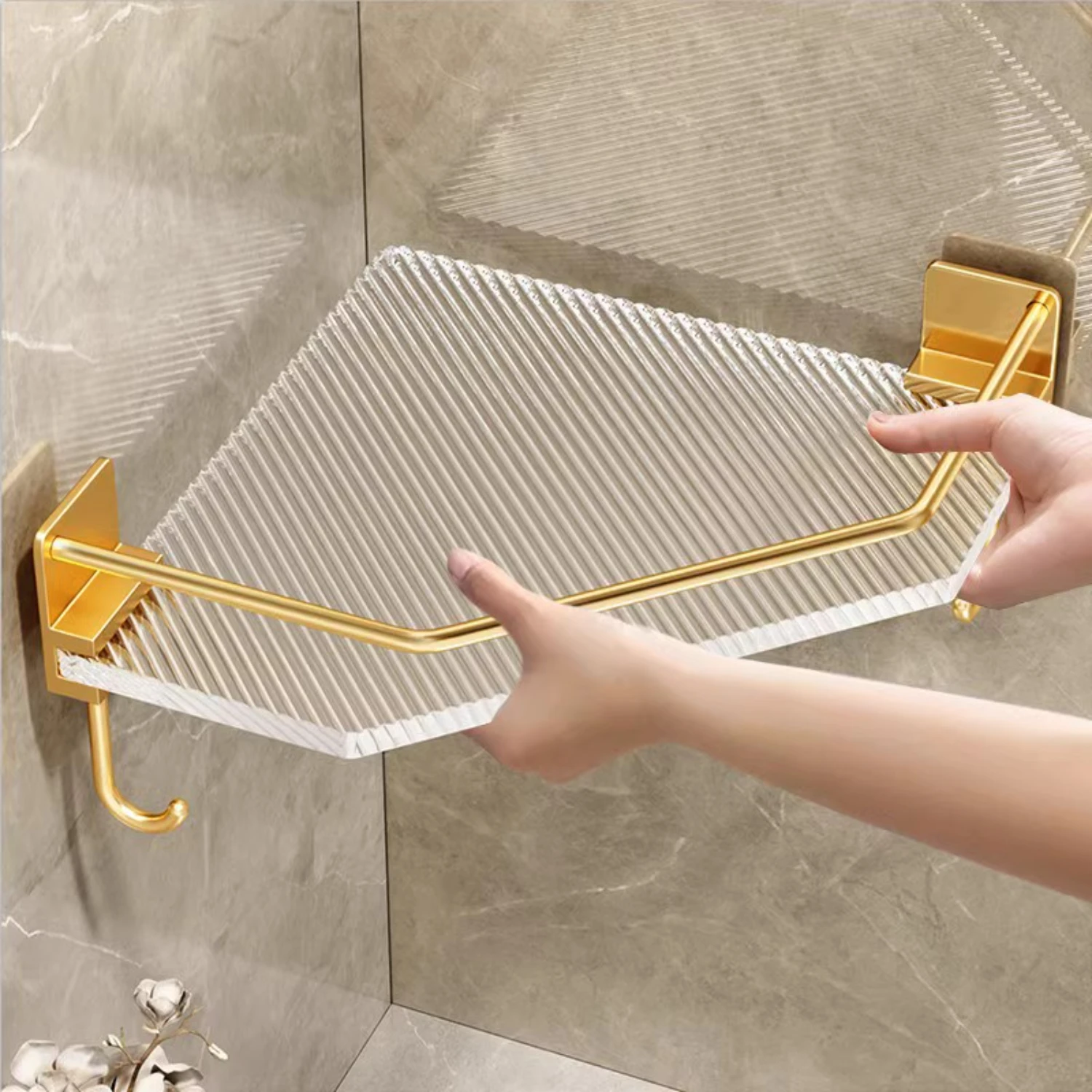 Acrylic Corner Shower Caddy, Wall Mounted Triangle Shelf for Shampoo Shower Gel, Bathroom Organizer & Accessories